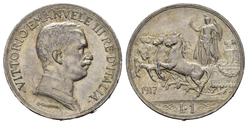 Regno d'Italia. Vittorio Emanuele III (1900-1943). 1 lira 1917 "Quadriga briosa"...