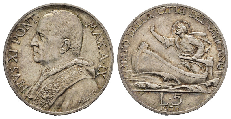 VATICANO. Pio XI (1929-1938) 5 lire 1930. Ag. qFDC