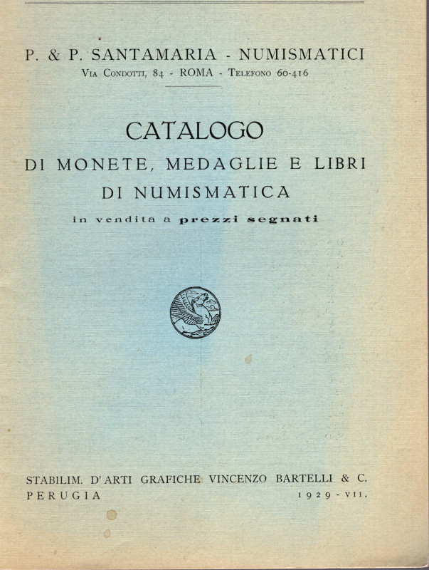 SANTAMARIA P. & P. - Roma, 1929. Catalogo a prezzi fissi n. 2 Marzo, 1929. Monet...