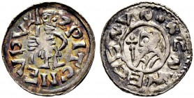 MÜNZEN DES MITTELALTERS AUS BÖHMEN 
 Spytihnew II., Teilfürst in Mähren 1048-1054, Herzog von Böhmen 1055-1061 
 Denar 1055-1061, Prag.
 Av. SPITCN...