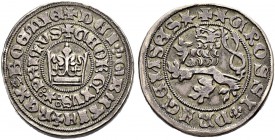 MÜNZEN DES MITTELALTERS AUS BÖHMEN 
 Georg von Podibrad, 1458-1471 
 Dicker Groschen in Gewicht von 10 Prager Groschen o. J., Kutna Hora.
 Av. +DEI...