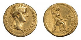 Tiberius. Aureus; Tiberius; 14-37 AD, Lugdunum, Aureus, 7.67g. Giard, Lyon-Type IV. Obv: TI CAESAR DIVI - [A]VG F AVGVSTVS Head laureate r. Rx: PONTIF...