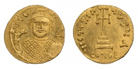Leontius. Solidus; Leontius; 695-698 AD. Constantinople, Solidus, 4.45g. Berk-190, Sear-1330, MIB-1. 0bv: D LEO - N P[E AV] Draped, crowned bust facin...