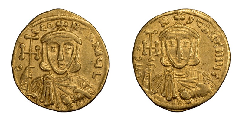 Constantine V with Leo III, Reverse Legend Error. Solidus; Constantine V with Le...