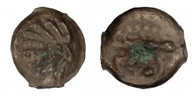 Gaul, Senones. ; Gaul, Senones; 1st Century BC, Potin 17-18, 5.06g. De La Tour-7445. Obv: Head r., with wild hair. Rx: Boar standing r., pellets aroun...