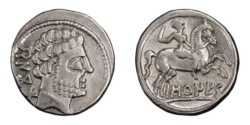 Spain, Barskunes. Denarius; Spain, Barskunes; c. 150-100 BC, Denarius, 4.36g. AC...