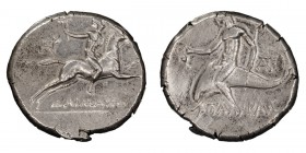 Calabria, Tarentum. Stater; Calabria, Tarentum; Period of Roman Alliance, c. 235-228 BC, Stater, 7.83g. Vlasto-938. Obv: Naked youth riding horse at f...
