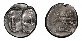 Danubian District, Istrus. Drachm; Danubian District, Istrus; 4th cent. BC, Drachm, 6.39g. SNG BM-230. Obv: Facing male heads, l. head inverted. Rx: S...