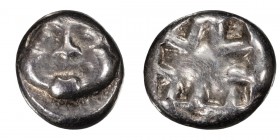 Mysia, Parium. Drachm; Mysia, Parium; c. 500-475 BC, Drachm, 3.48g. SNG Cop-256, Asyut-612, Rosen-525. Obv: Gorgoneion. Rx: Rough incuse square, pelle...