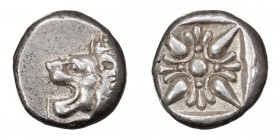Ionia, Miletos. Alexandria Diobol; Ionia, Miletos; 5th cent. BC, Diobol, 1.16g. SNG Cop-949, SNG Aulock-2080. Obv: Forepart of roaring lion l. Rx: Sta...