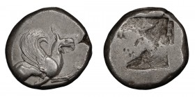 Ionia, Teos. Drachm; Ionia, Teos; c. 520-480 BC, Drachm, 5.91g. SNG Cop-1433; Balcer, NC 1968-49. Obv: Griffin r. Rx: Incuse square. From the Philip A...