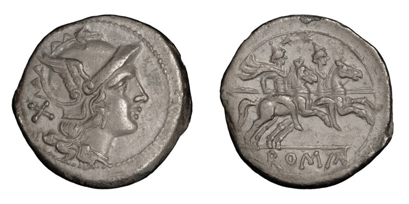 Anonymous. Denarius; Anonymous; after 211 BC, Denarius, 3.72g. Cr-53/2. Obv: Hel...