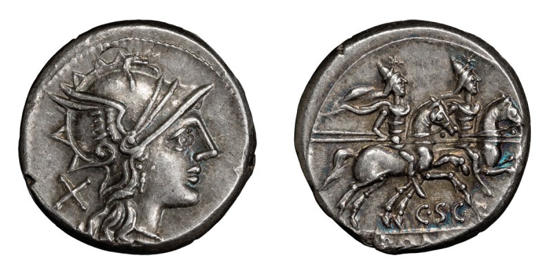 C. Scribonius. Denarius; C. Scribonius; 154 BC, Denarius, 4.20g. Cr-201/1, Syd-3...