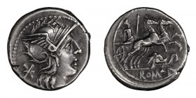 L. Caecilius Metellus Diadematus. Denarius; L. Caecilius Metellus Diadematus; 128 BC, Denarius, 3.97g. Cr-262/1, Syd-496, RSC Caecilia-38. Obv: Head o...