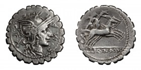 C. Malleolus C.f.. ; C. Malleolus C.f.; Narbo, 118 BC, 4.00g. Cr-282/3, Syd-524, RSC Poblicia-1. Obv: Helmeted head of Roma r., C MALLE C F X around. ...