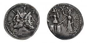 M. Furius L.f. Philus. Denarius; M. Furius L.f. Philus; 119 BC, Denarius, 3.73g. Cr-281/1, Syd-529, RSC Furia-18. Obv: M. FOVRI. L.F. around head of J...
