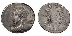Lucius Caesius. Denarius; Lucius Caesius; 112-111 BC, Denarius, 3.87g. Cr-298/1, Syd-564, RSC Caesia-1. Obv: Youthful bust of Vejovis l. hurling thund...