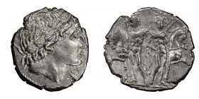 L. Memmius. Denarius; L. Memmius; 109-108 BC, Denarius, 3.63g. Cr-304/1, Syd-558. Obv: Male head r., wearing oak wreath, star below chin. Rx: Dioscuri...
