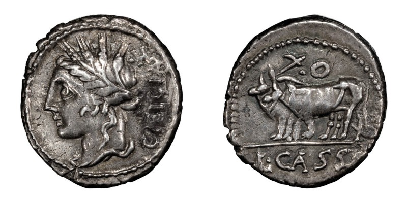 L. Cassius Caecianus. Denarius; L. Cassius Caecianus; 102 BC, Denarius, 3.93g. C...