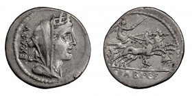 C. Fabius C.f. Hadrianus. Denarius; C. Fabius C.f. Hadrianus; 102 BC, Denarius, 3.90g. Cr-322/1b, Syd-590, RSC Fabia-14. Obv: Head of Cybele r., EX.A....
