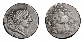 A. Albinus Sp.f.. Denarius; A. Albinus Sp.f.; 96 BC, Denarius, 3.68g. Cr-335/9, RSC Postumia-4, Syd-613a. Obv: Bust of Diana. Rx: Three horsemen charg...