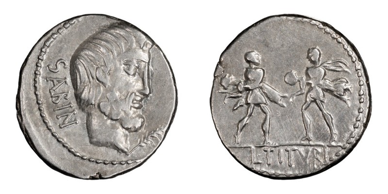 L. Titurius L.f. Sabinus. Denarius; L. Titurius L.f. Sabinus; 89 BC, Denarius, 4...