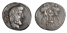 L. Titurius L.f. Sabinus. Denarius; L. Titurius L.f. Sabinus; 89 BC, Denarius, 4.08g. Cr-344/2b, Syd-699, RSC Tituria-4. Obv: Bearded head of King Tat...