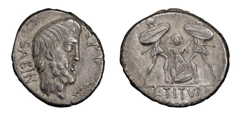 L. Titurius L.f. Sabinus. Denarius; L. Titurius L.f. Sabinus; 89 BC, Denarius, 3...