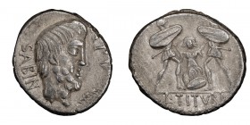 L. Titurius L.f. Sabinus. Denarius; L. Titurius L.f. Sabinus; 89 BC, Denarius, 3.85g. Cr-344/2c, Syd-699a, RSC Tituria-5. Obv: Head of Tatius r., SABI...