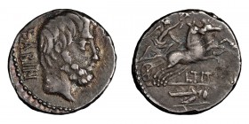 L. Titurius L.f. Sabinus. Denarius; L. Titurius L.f. Sabinus; 89 BC, Denarius, 4.04g. Cr-344/3, Syd-700, RSC Tituria-6. Obv: Head of Tatius r., SABIN ...