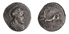 Cn. Lentulus Clodianus. Denarius; Cn. Lentulus Clodianus; 88 BC, Denarius, 3.49g. Cr-345/1, Syd-702, RSC Cornelia-50. Obv: Helmeted bust of Mars r., s...