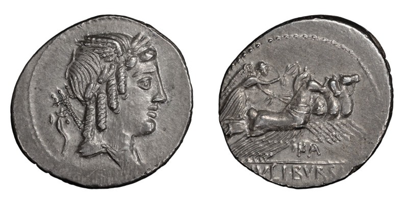 L. Julius Bursio. Denarius; L. Julius Bursio; 85 BC, Denarius, 3.55g. Cr-352/1c,...