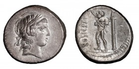 L. Censorinus. Denarius; L. Censorinus; 82 BC, Denarius, 3.93g. RSC Marcia-24a, Cr-363/1c. Obv: Head of Apollo r. Rx: Marsyas walking l. bearing wine-...