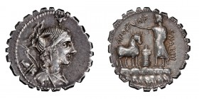 A. Postumius A.f. Sp.n Albinus. Denarius; A. Postumius A.f. Sp.n Albinus; 81 BC, Denarius, 3.83g. Cr-372/1, Syd-745, RSC Postumia-7. Obv: Bust of Dian...