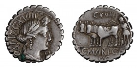 C. Marius C.f. Capito. Denarius; C. Marius C.f. Capito; 81 BC, Denarius, 3.83g. Cr-378/1c, Syd-744b, RSC Maria-9, Banti-10/36. Obv: Bust of Ceres r., ...