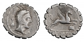 L. Papius. Denarius; L. Papius; 79 BC, Denarius, 3.92g. Cr-384/1, Syd-773, RSC-Papia 1, Banti-1/82. Obv: Head of Juno Sospita r. wearing goat skin; fl...