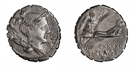Ti. Claudius Ti.f.Ap.n.Nero. Denarius; Ti. Claudius Ti.f.Ap.n.Nero; 79 BC, Denarius, 3.51g. Cr-383/1, Syd-770, RSC Claudia-5. Obv: Bust of Diana r., b...