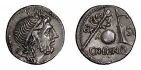 Cn. Lentulus. Denarius; Cn. Lentulus; 76-75 BC, Denarius, 3.85g. Cr-393/1a, Syd-752, RSC Cornelia-54. Obv: Genius of the Roman people r., GPR above. R...