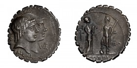 Q. Fufius Calenus & Mucius Cordus. Denarius; Q. Fufius Calenus & Mucius Cordus; 70 BC, Denarius, 3.85g. Cr-403/1, Syd-797, RSC Fufia-1. Obv: Jugate he...