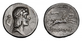 C. Piso L.f. Frugi. Denarius; C. Piso L.f. Frugi; 67 BC, Denarius, 3.90g. Cr-408/1a, Hersh-70 (O25/R1016). Obv: Laureate head of Apollo r., cornucopia...