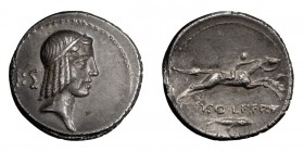 C. Piso L.f. Frugi. Denarius; C. Piso L.f. Frugi; 67 BC, Denarius, 3.72g. Cr-408/1b, Hersh-127 (O200/R2000). Obv: Head of Apollo r., wearing taenia; s...