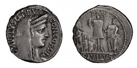 L. Aemilius Lepidus Paullus. Denarius; L. Aemilius Lepidus Paullus; 62 BC, Denarius, 3.96g. Cr-415/1, Syd-926, RSC Aemilia-10. Obv: Veiled head of Con...