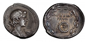 M. Piso M.f. Frugi. Denarius; M. Piso M.f. Frugi; 61 BC, Denarius, 3.88g. Cr-418/2b, Syd-825 (R5), RSC Calpurnia-23. Obv: Terminal bust of Mercury, wr...