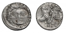 L. Plautius Plancus. Denarius; L. Plautius Plancus; 47 BC, Denarius, 3.71g. Syd-959, Cr-453/1a, RSC Plautia-15. Obv: Mask of Medusa, serpents at sides...