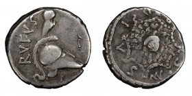 Mn. Cordius Rufus. Denarius; Mn. Cordius Rufus; 46 BC, Denarius, 3.54g. Syd-978; Cr-463/2; RSC Cordia-4; Sear, Imperators-64. Obv: Corinthian helmet w...