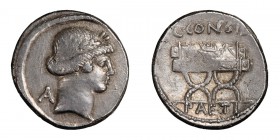 C. Considius Paetus. Denarius; C. Considius Paetus; 46 BC, Denarius, 4.09g. Cr-465/2a, Syd-991, RSC Considia-2. Obv: Head of Apollo r. A behind. Rx: C...