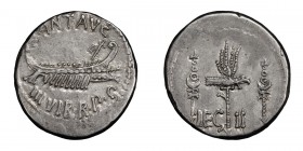 Mark Antony. Denarius; Mark Antony; Military Mint, 32-31 BC, Legionary Denarius, 3.87g. Cr-544/14; Syd-1216; Sear, Imperators-349. Obv: ANT AVG / III ...