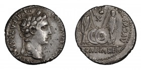 Augustus. Denarius; Augustus; 27 BC-14 AD, Lugdunum, 2 BC-4 AD, Plated Denarius (fourrée), 3.48g. Copying the scarce variety BM-538, RSC-43d, RIC-212 ...