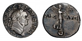 Vespasian. Denarius; Vespasian; 69-79 AD, Rome, 70-1 AD, Plated Denarius (Fourrée), 2.86g. Copying the official denarius RIC-43 (C2), BM-23, Paris-22,...