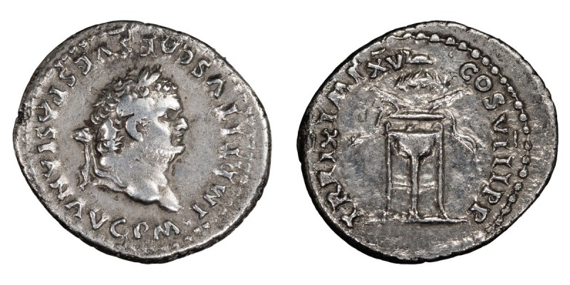 Titus. Denarius; Titus; 79-81 AD, Rome, 80 AD, Denarius, 3.26g. RIC-131 (R), BM-...